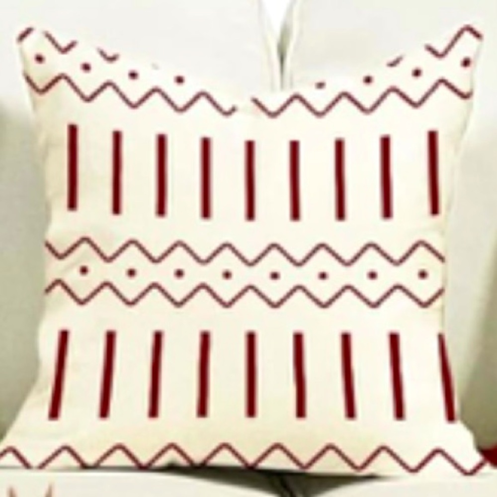 Pillow Cover Cream and Burgundy  with Geometric Design 18 x 18 inches